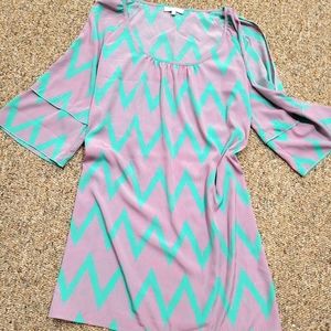 PINK and Green Chervron Tunic Babel Dress - Small Keyhole Sleeve - Western Bouti